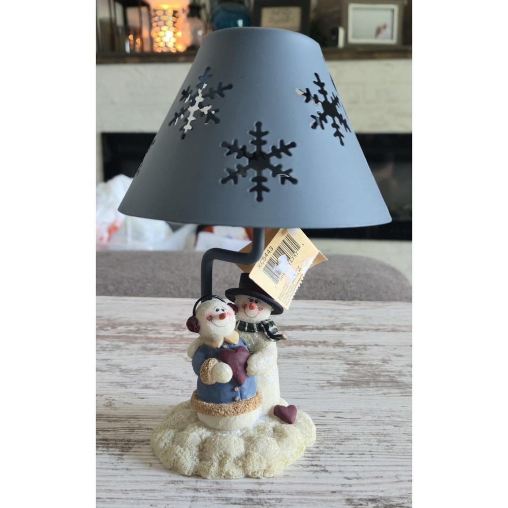 Vintage 2000 Crazy Mountain Snowman Couple Tealight Candle Lamp Shade Christmas